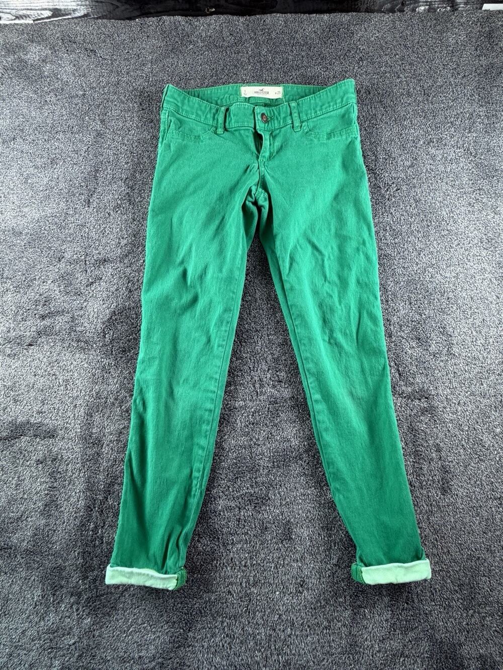 Hollister Womens Skinny Jeans Size 1 Jeggings Green Pants Rolled Cuffs